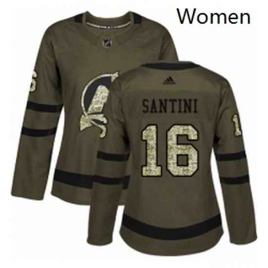 Womens Adidas New Jersey Devils 16 Steve Santini Authentic Green Salute to Service NHL Jersey